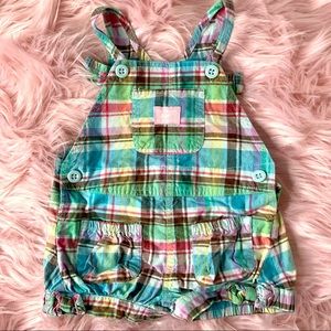 🐱 OSHKOSH 🐱 Blue Multicolor Overall Romper for Baby Girls, 12m